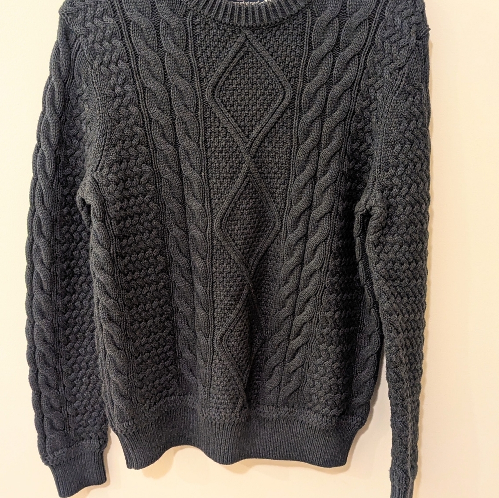 Vineyard Vines Fisherman Crewneck Cotton Wool Blend Oxbow Blue Sweater Size Med. - Picture 3 of 16